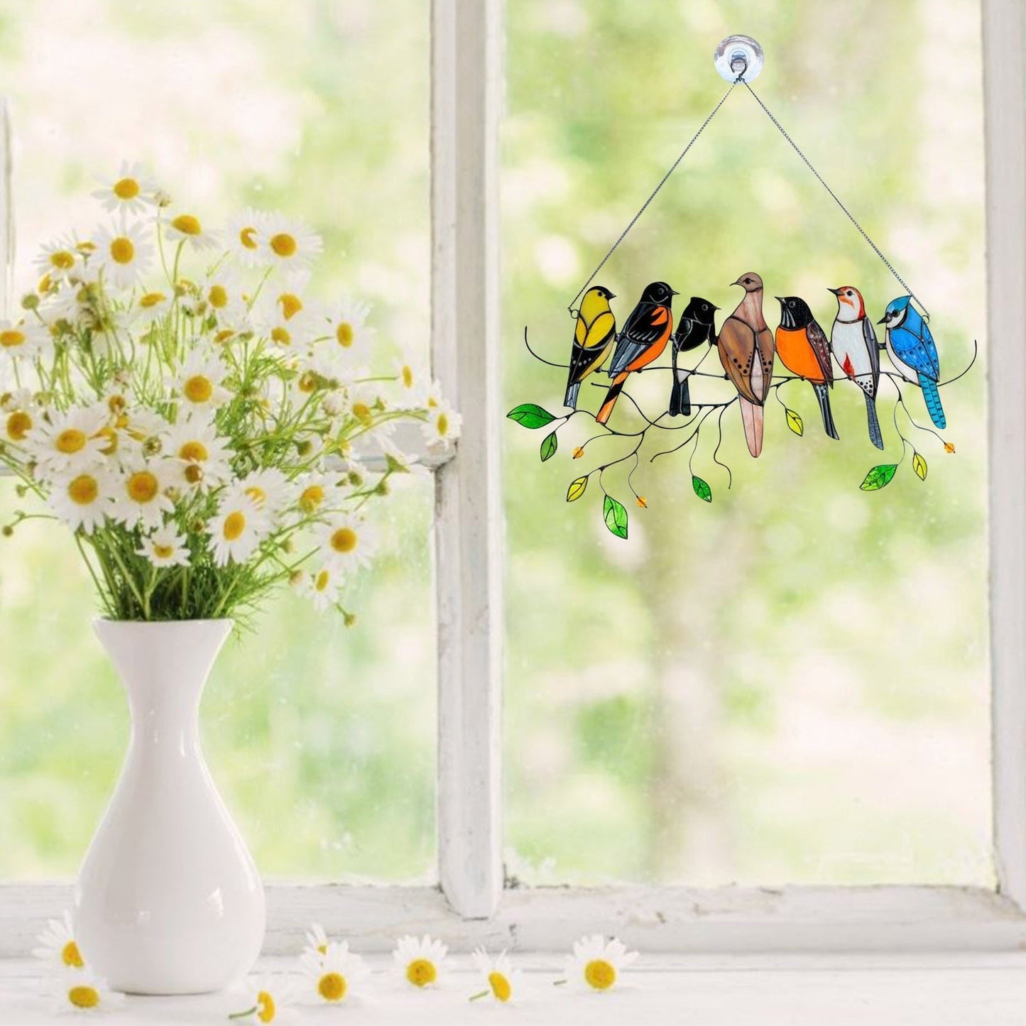 Stijlvolle Raamhanger Glas-in-Lood Vogel Decoratie