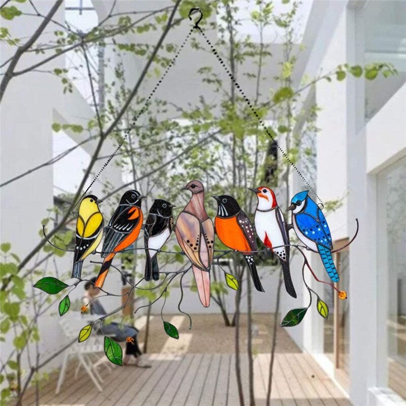 Stijlvolle Raamhanger Glas-in-Lood Vogel Decoratie