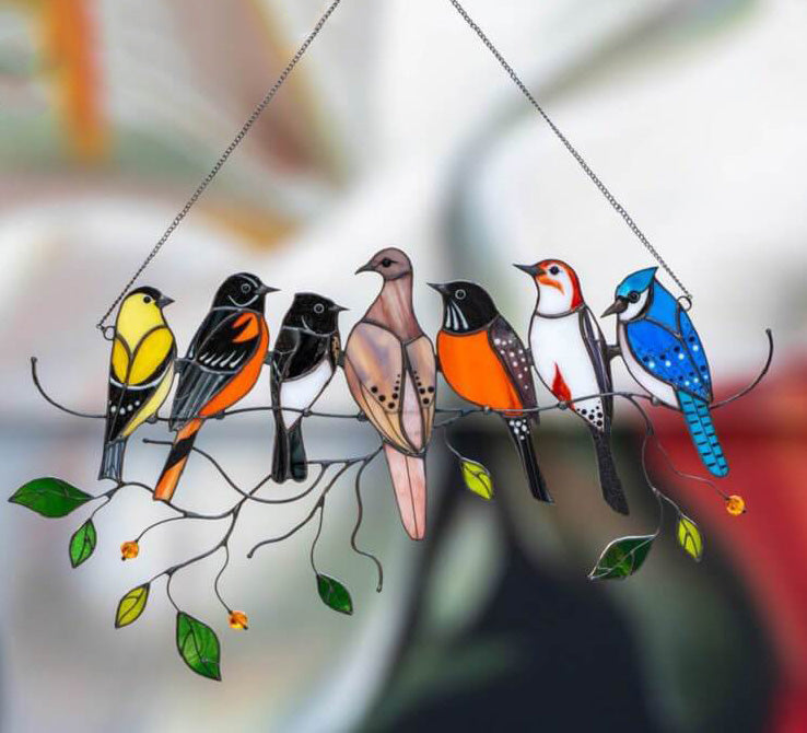 Stijlvolle Raamhanger Glas-in-Lood Vogel Decoratie
