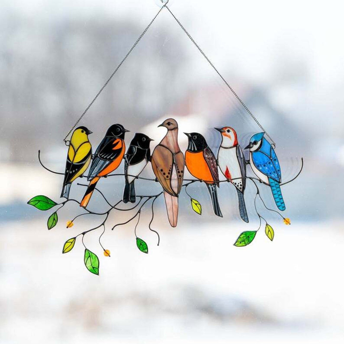 Stijlvolle Raamhanger Glas-in-Lood Vogel Decoratie