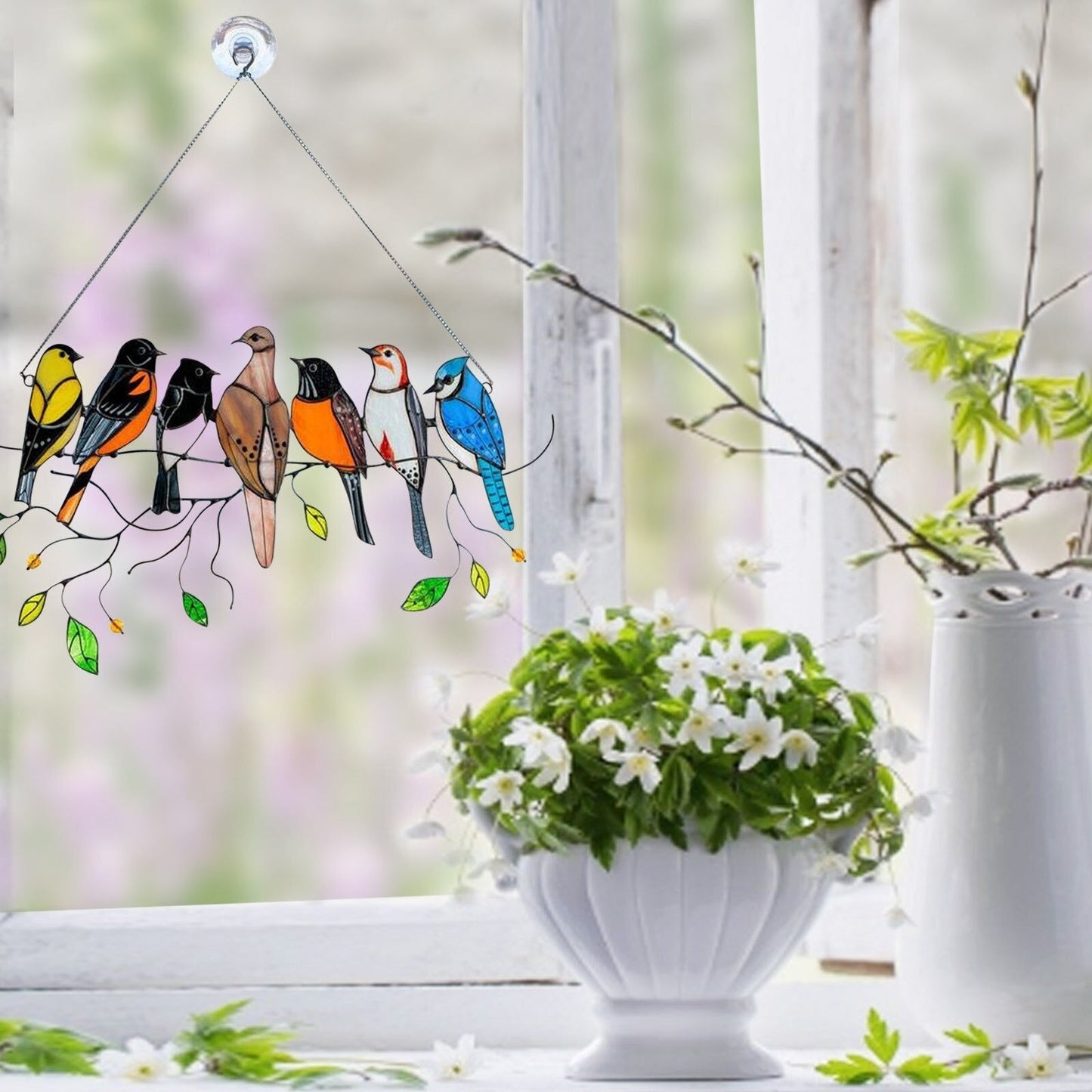 Stijlvolle Raamhanger Glas-in-Lood Vogel Decoratie