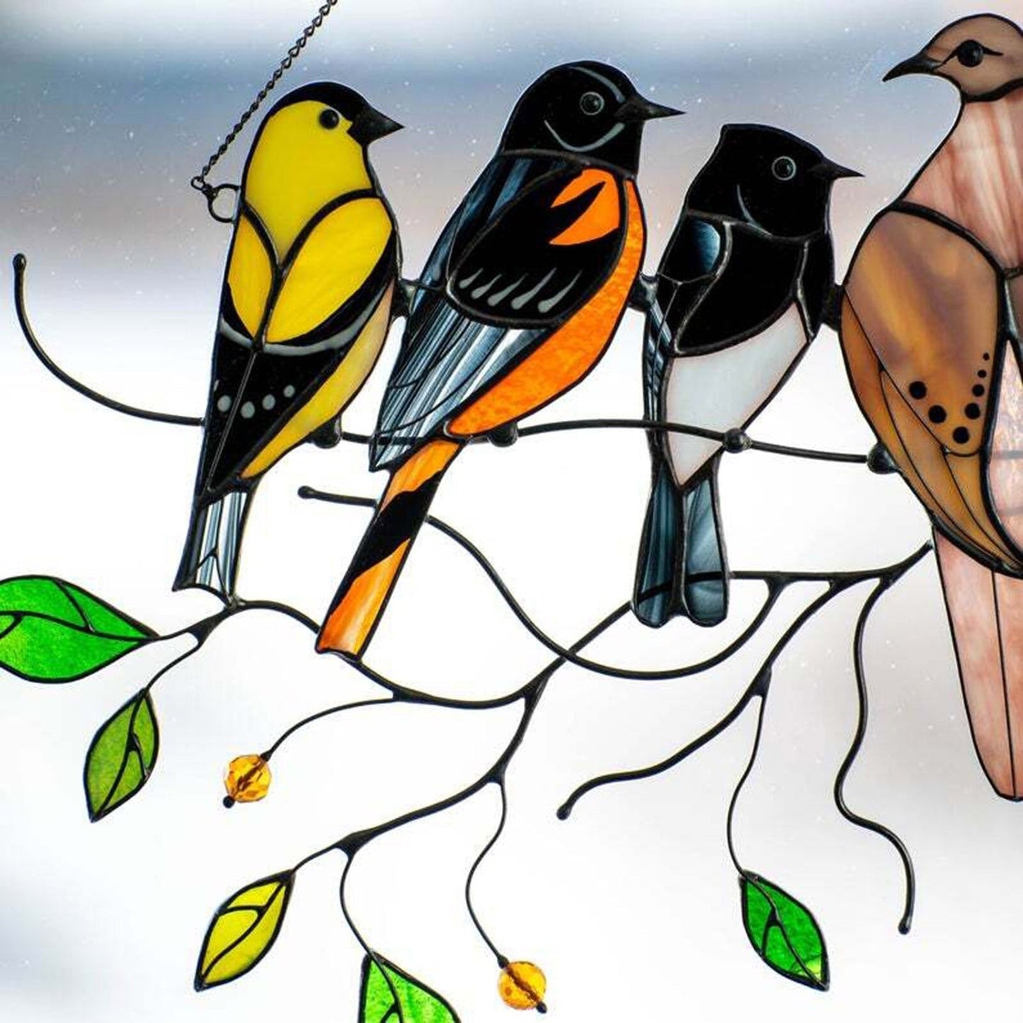 Stijlvolle Raamhanger Glas-in-Lood Vogel Decoratie