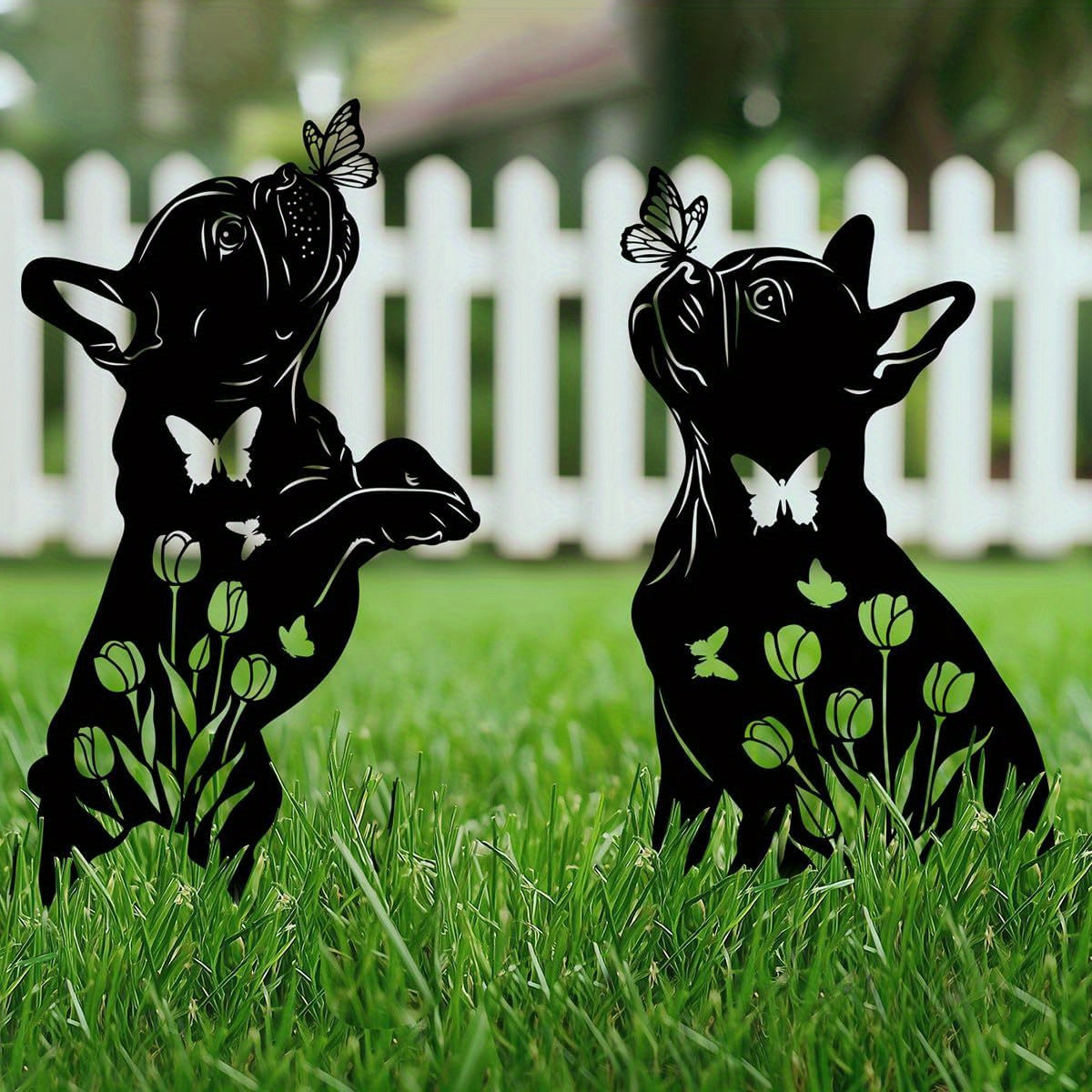 Set van 2 Franse Bulldog Tuinstekers – Metalen Tuindecoratie