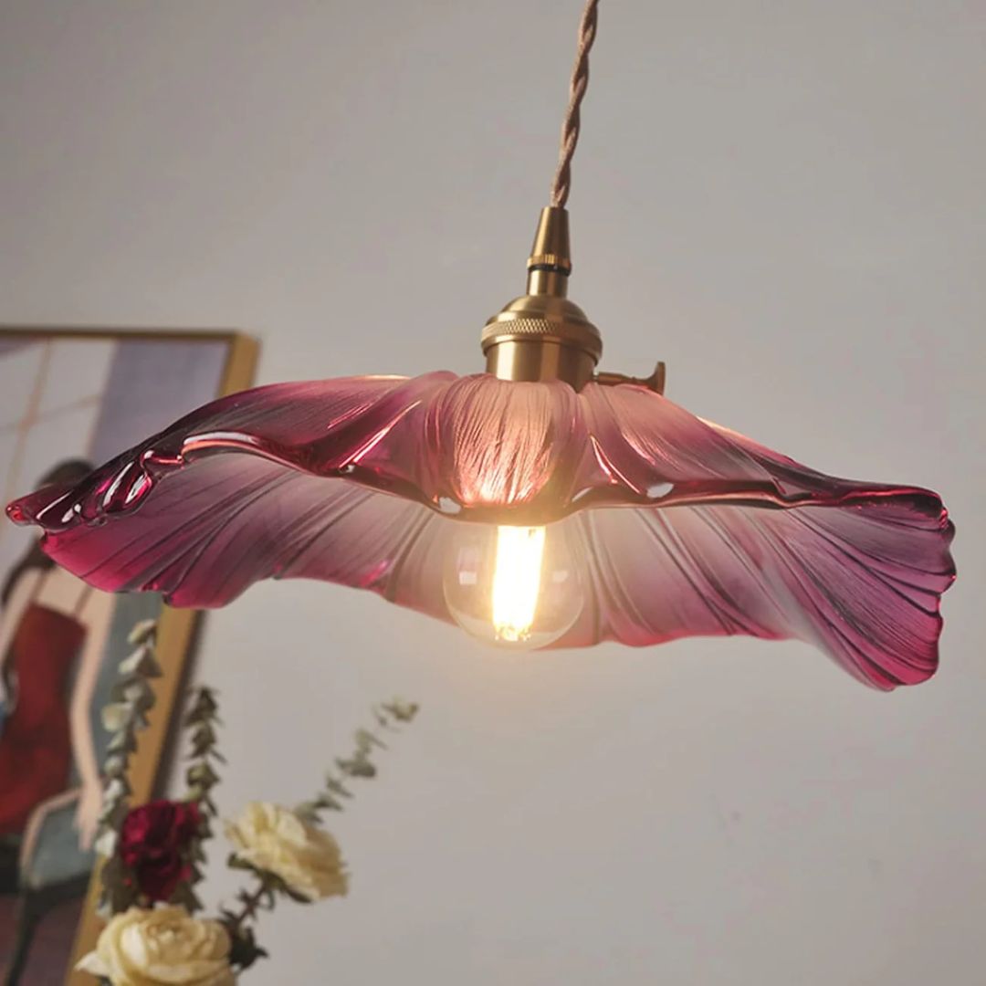 Bloemvorm Hanglamp – Glazen Vintage Plafondlamp