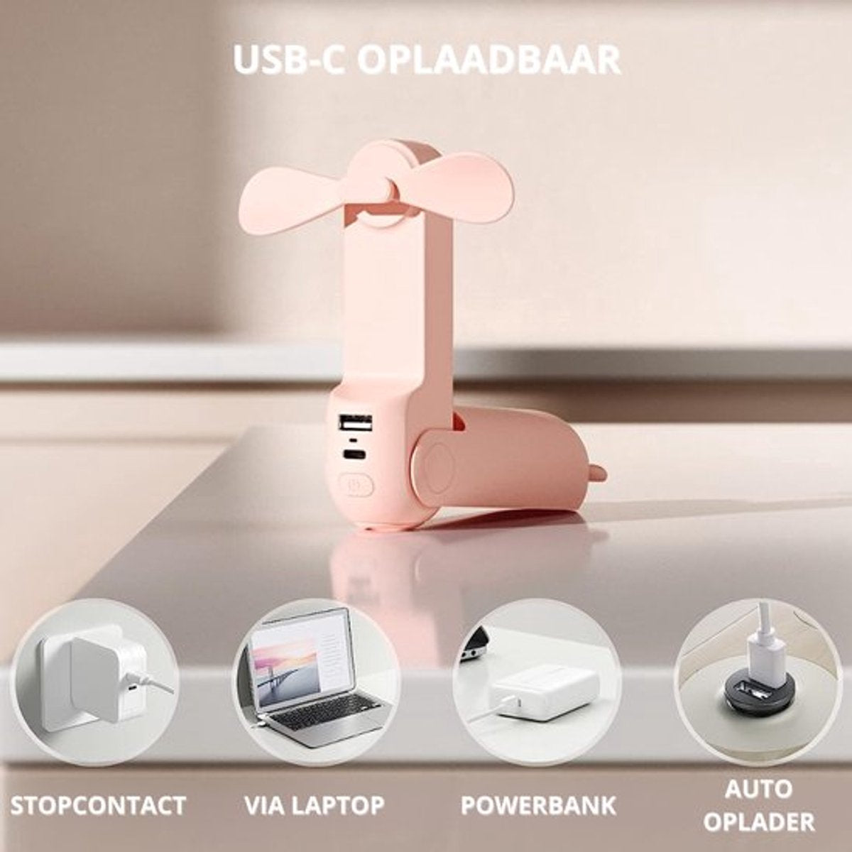 3-in-1 Handventilator – Festival Ventilator met Spiegel en Powerbank