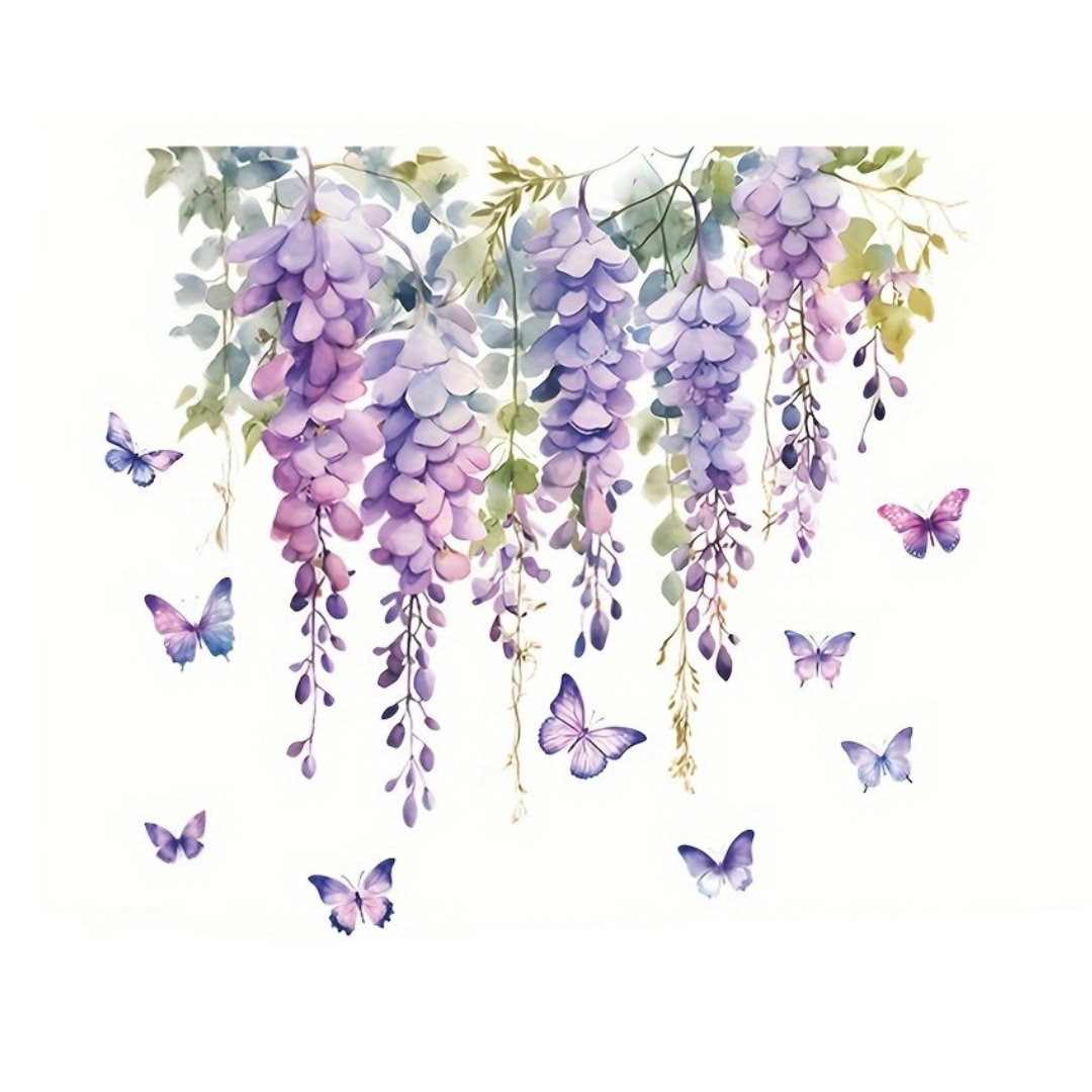 Blauwe Regen Muurstickers - Kleurrijke Wanddecoratie met Bloemen & Vlinders