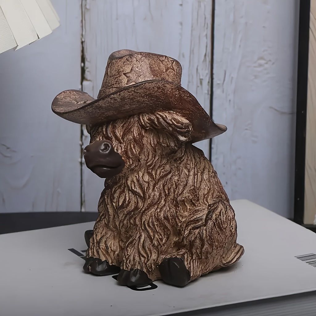 Scottish Highlander Decoratie – Koe Beeldje met Cowboyhoed