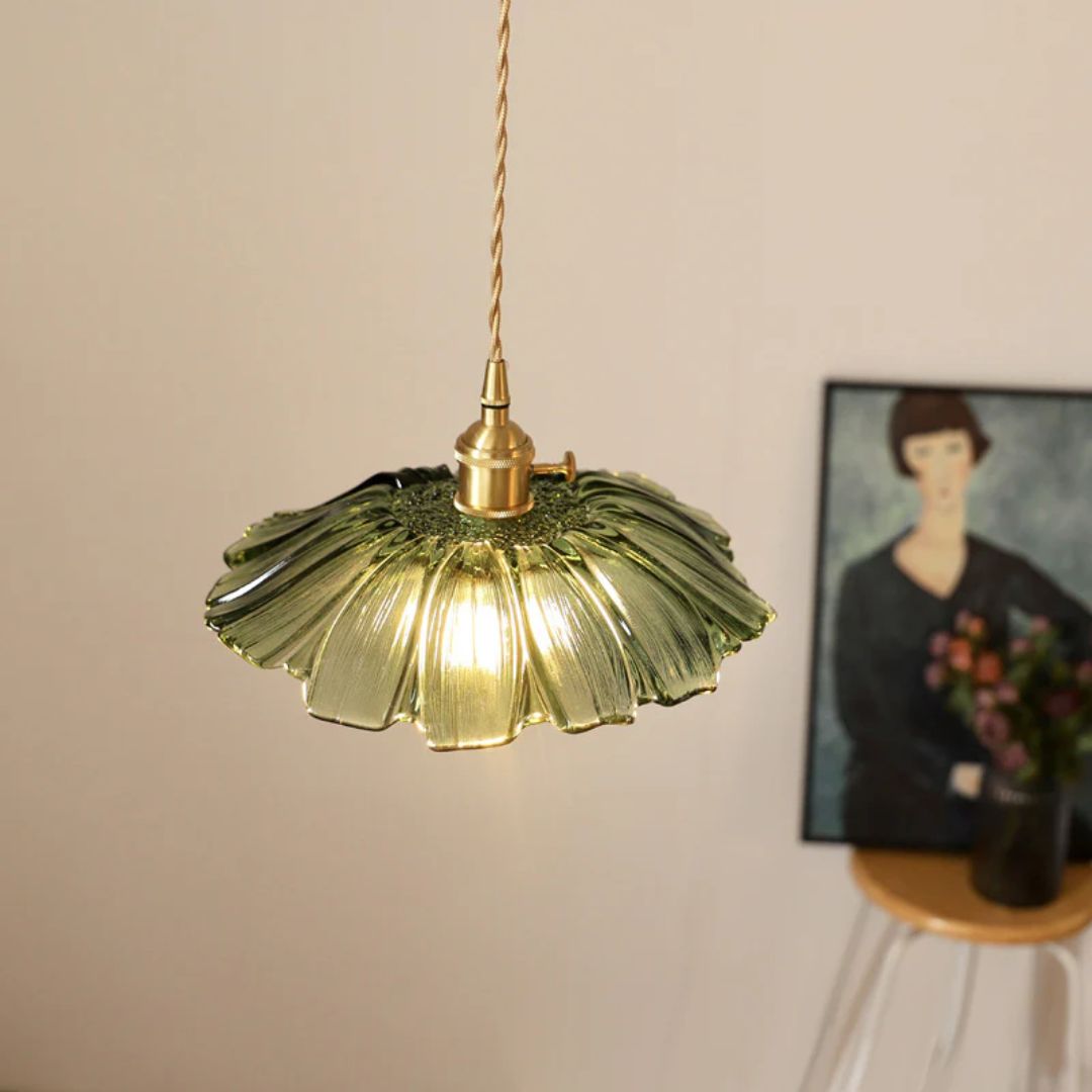 Bloemvorm Hanglamp – Glazen Vintage Plafondlamp