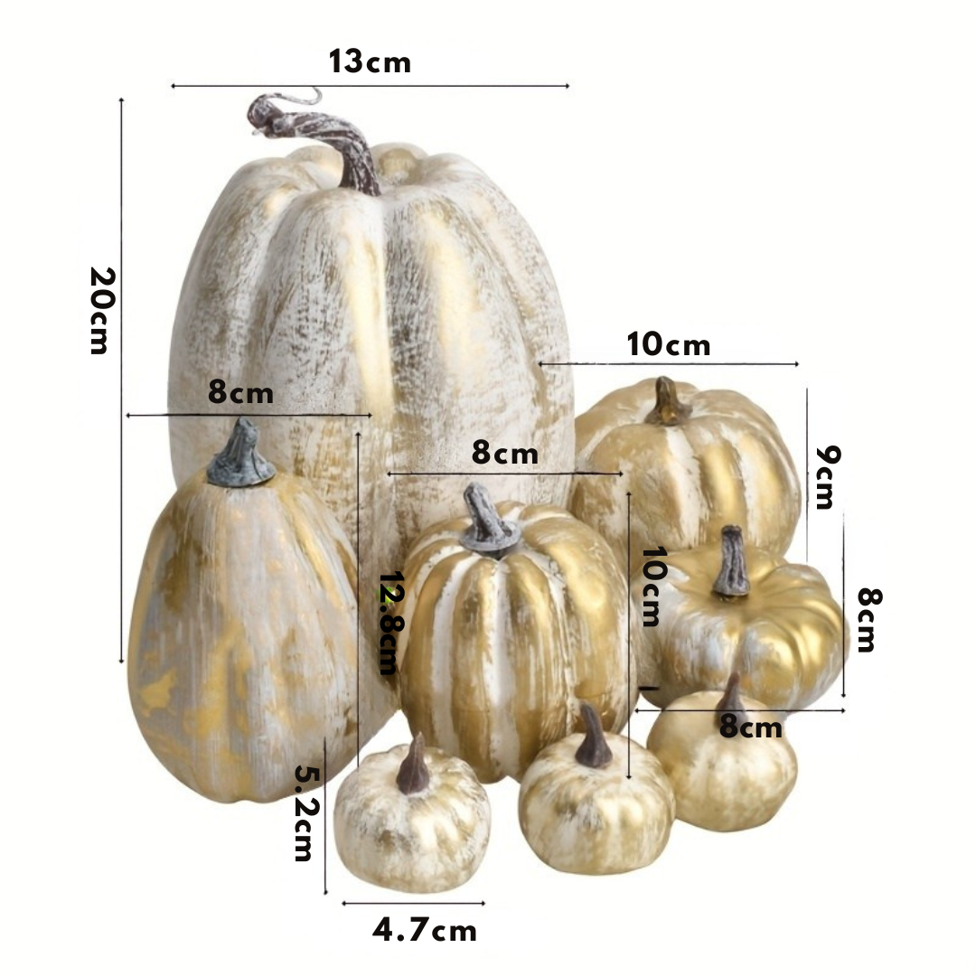 Herfstdecoratie – Set van 8 Goud Witte Pompoenen