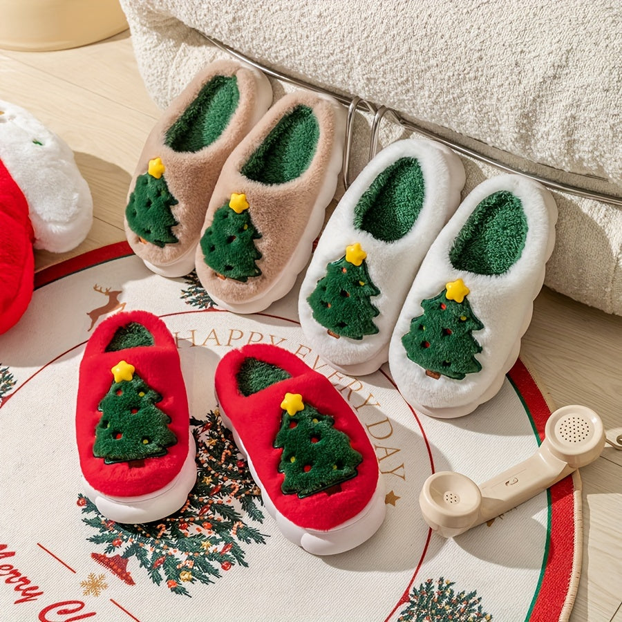 Kerst Sloffen met Kerstprint - Warme Pluche Huis Slippers