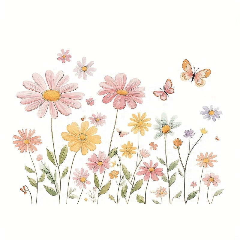 Pastel Bloemen Muurstickers – Zelfklevend & Verwijderbaar