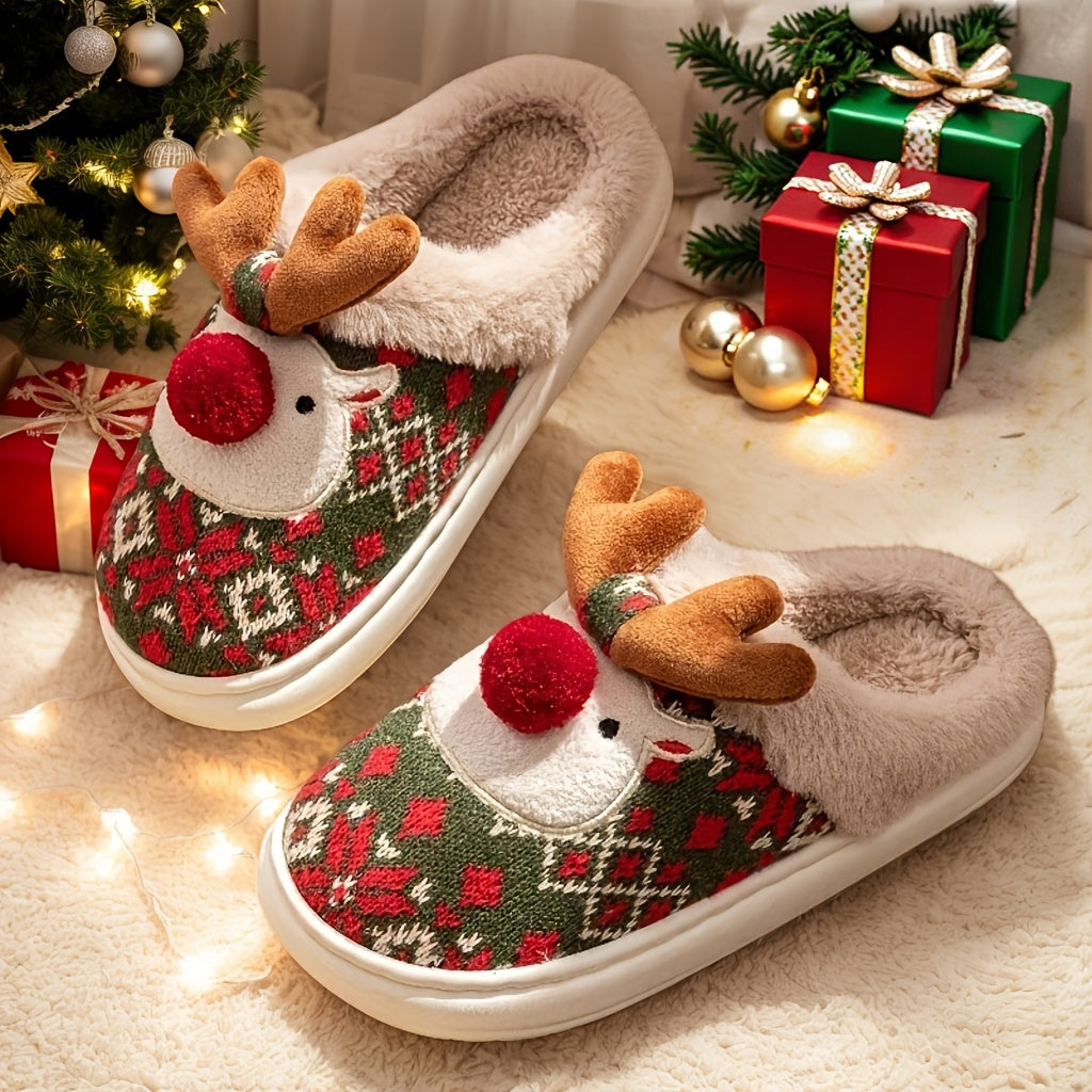 Kerst Fleece-Gevoerde Warme Sloffen - Rudolph Kerst Slippers
