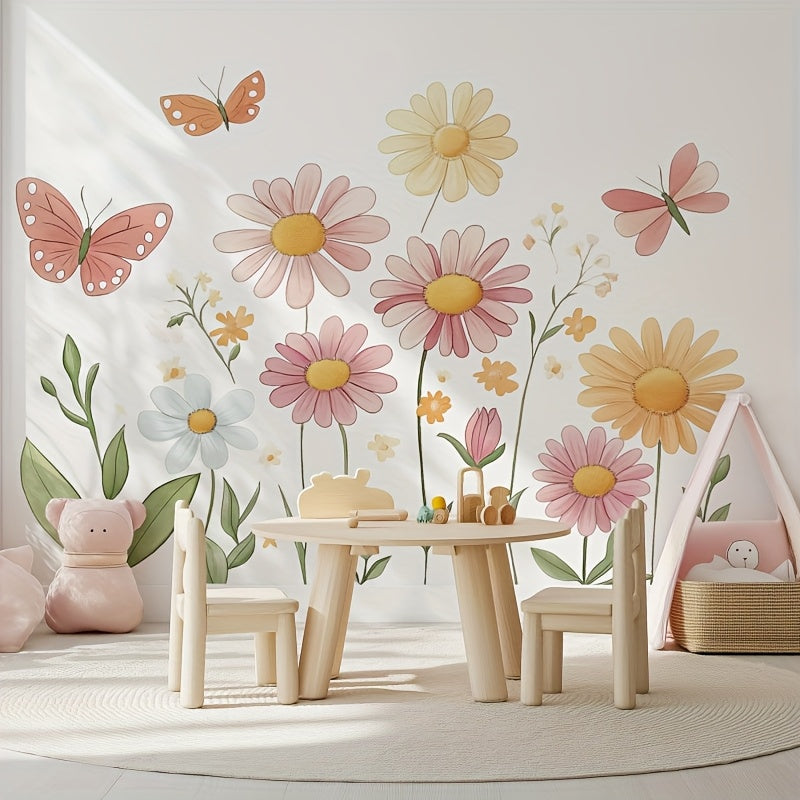 Pastel Bloemen Muurstickers – Zelfklevend & Verwijderbaar