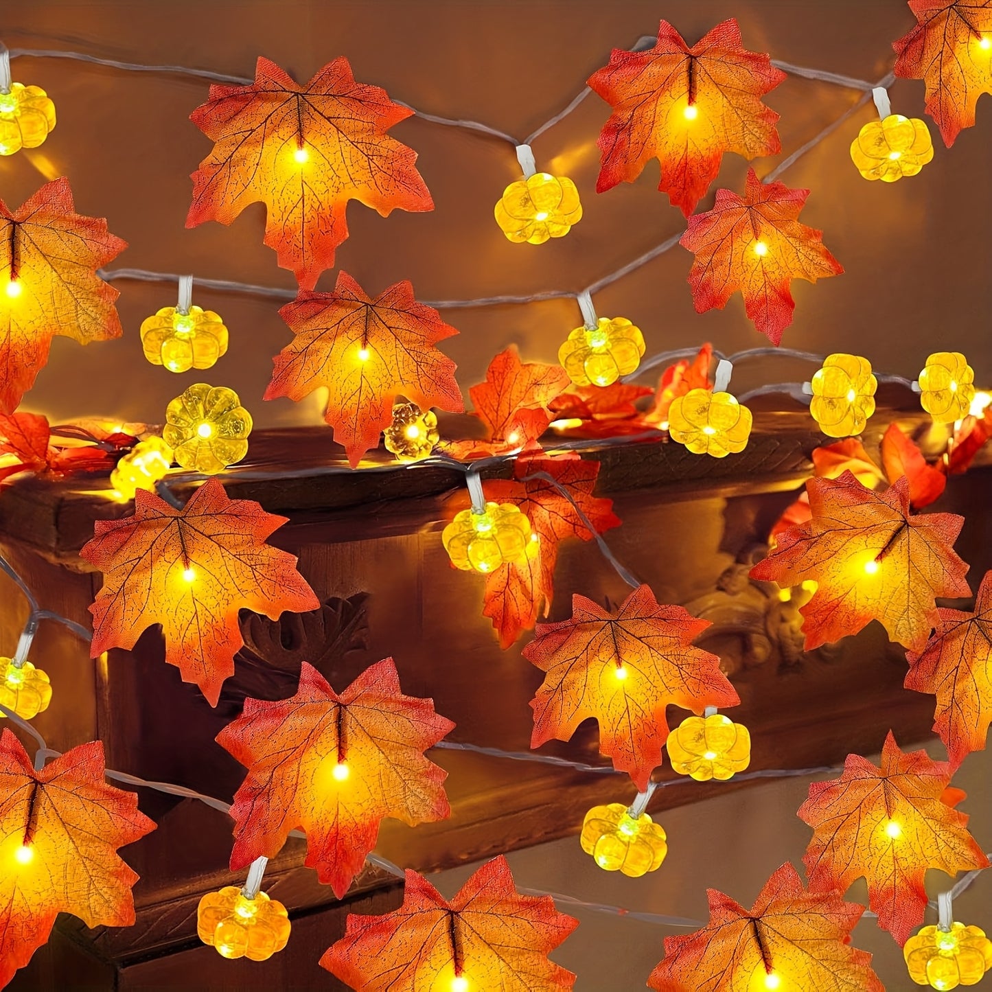 Herfst Decoratie Slinger met LED Verlichting – 3m Bladenslinger met Pompoenen