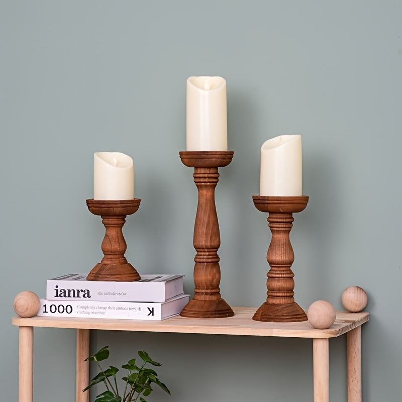 Landelijke Houten Kaarsenhouders Set – Klassieke & Warme Woondecoratie
