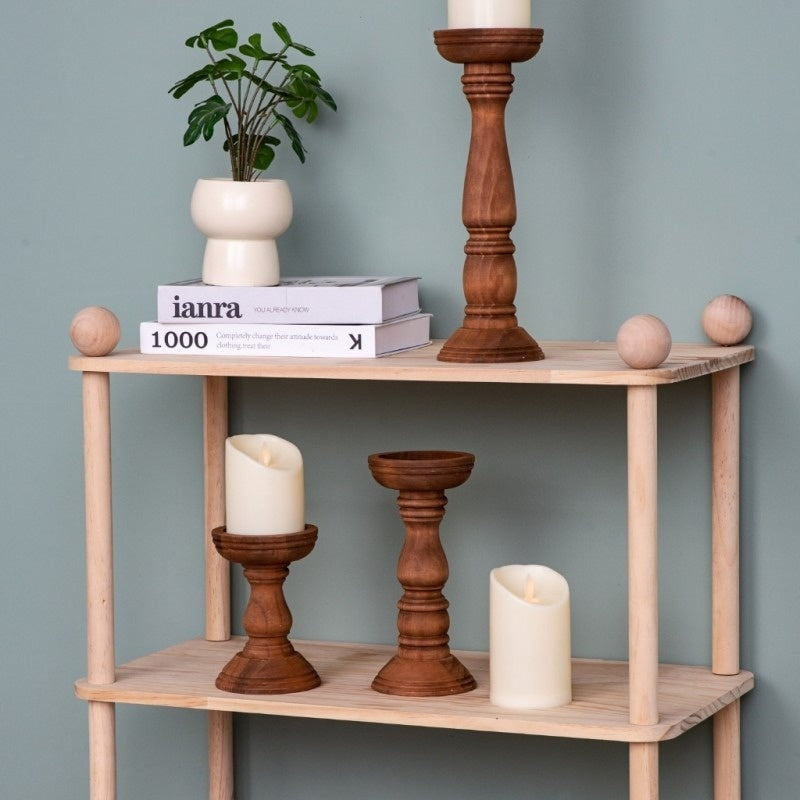 Landelijke Houten Kaarsenhouders Set – Klassieke & Warme Woondecoratie