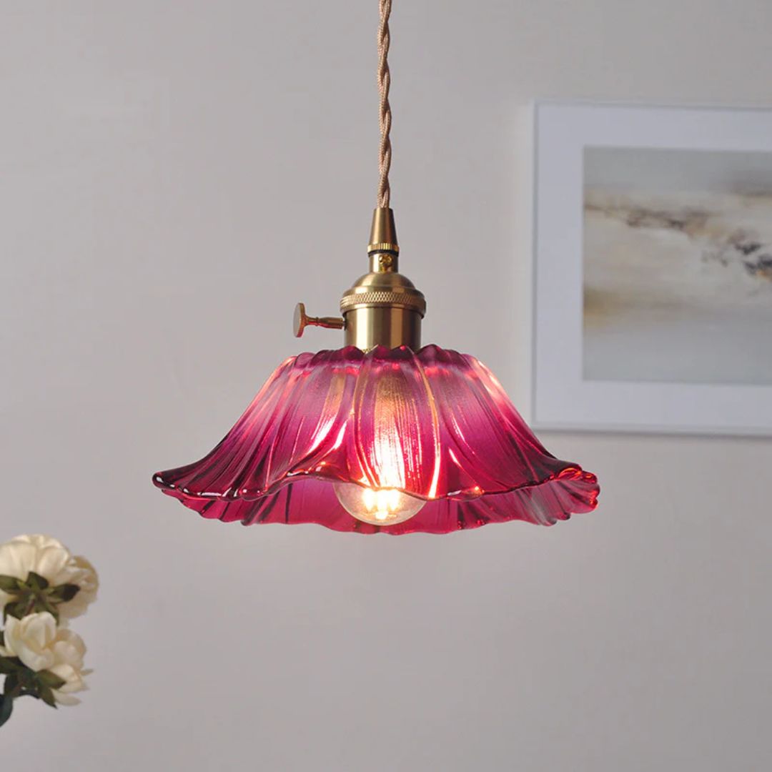 Bloemvorm Hanglamp – Glazen Vintage Plafondlamp