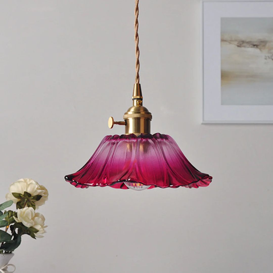 Bloemvorm Hanglamp – Glazen Vintage Plafondlamp