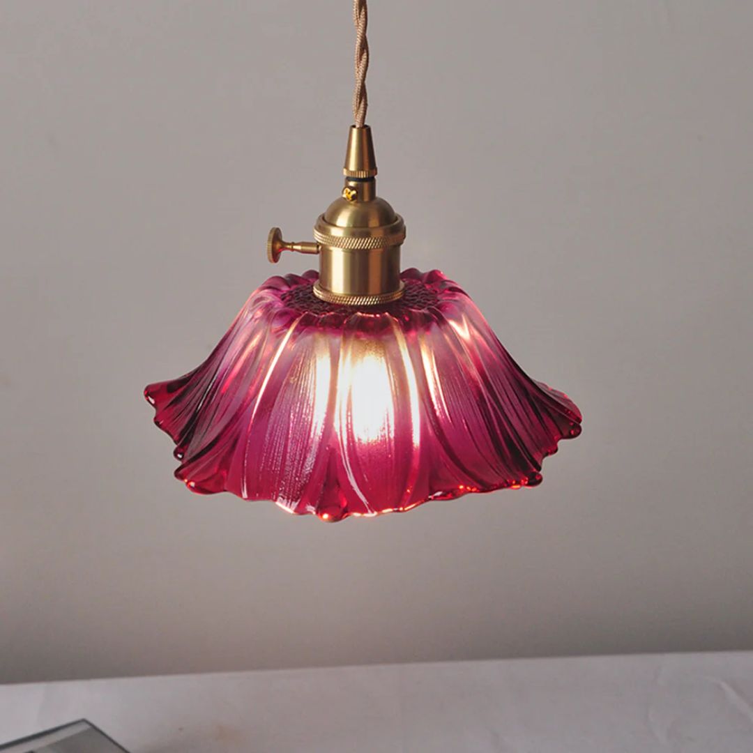Bloemvorm Hanglamp – Glazen Vintage Plafondlamp