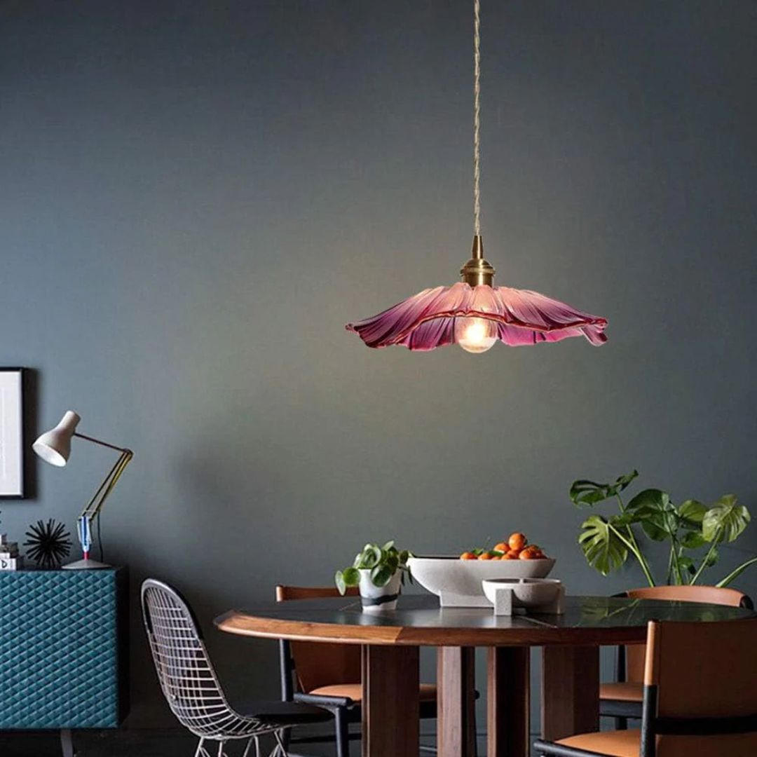 Bloemvorm Hanglamp – Glazen Vintage Plafondlamp