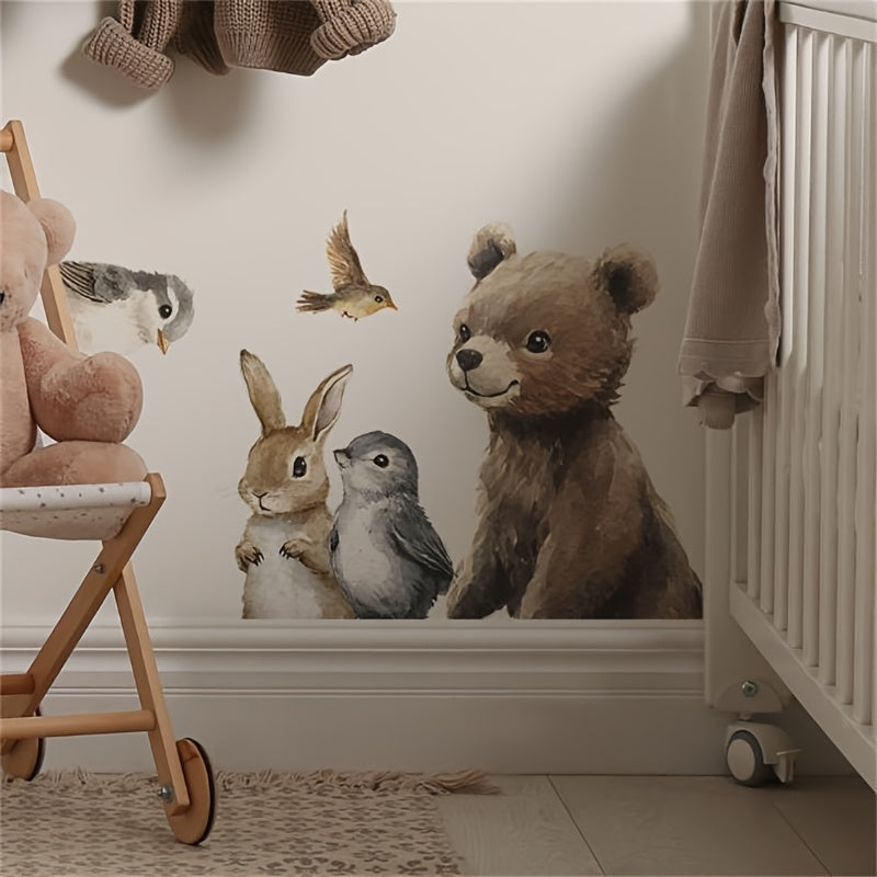 Beer & Vriendjes Muursticker – Schattige Aquarel Stijl voor Kinderkamer