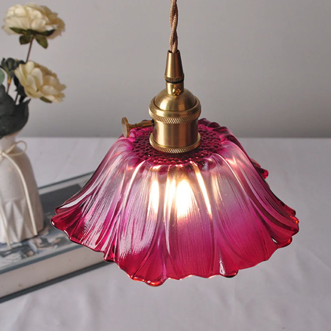 Bloemvorm Hanglamp – Glazen Vintage Plafondlamp