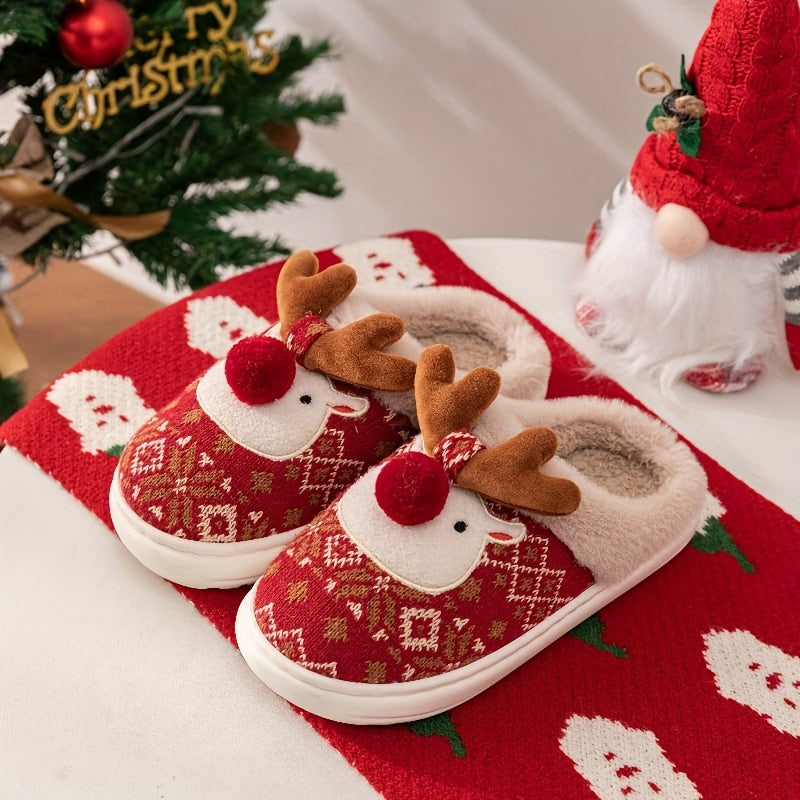 Kerst Fleece-Gevoerde Warme Sloffen - Rudolph Kerst Slippers