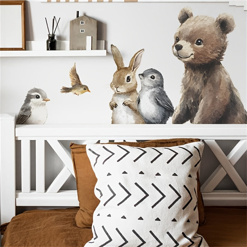 Beer & Vriendjes Muursticker – Schattige Aquarel Stijl voor Kinderkamer