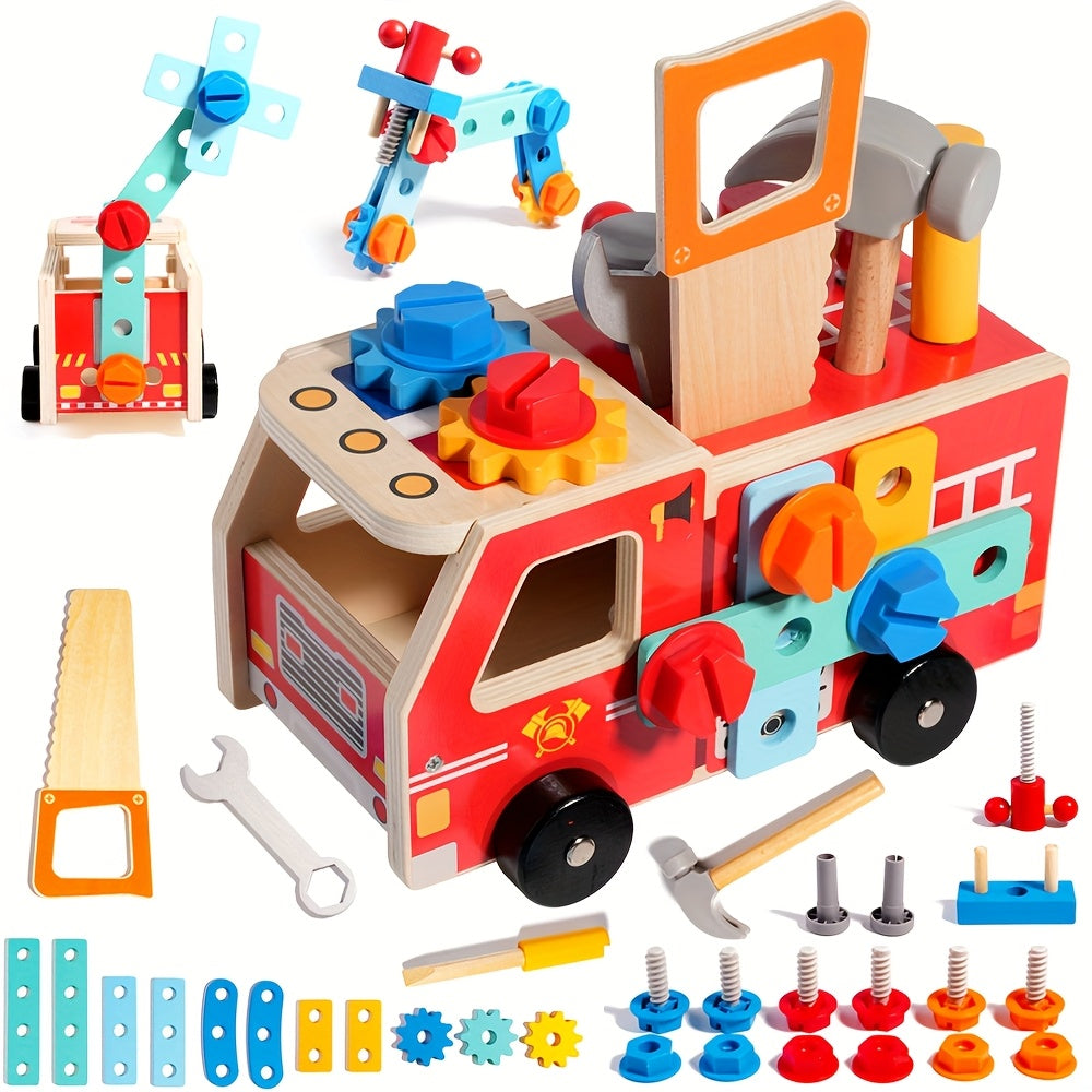 Houten Brandweerauto Speelgoed – Montessori Gereedschap Truck