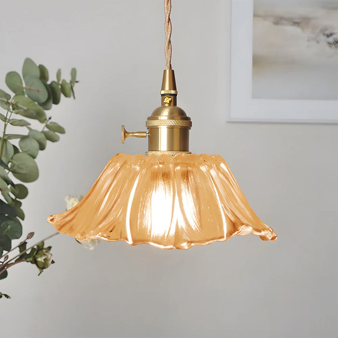 Bloemvorm Hanglamp – Glazen Vintage Plafondlamp