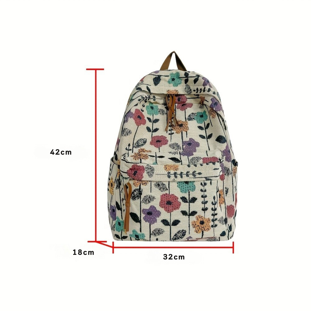 Dames Schooltas Bloemenprint – Rugzak met Laptopvak