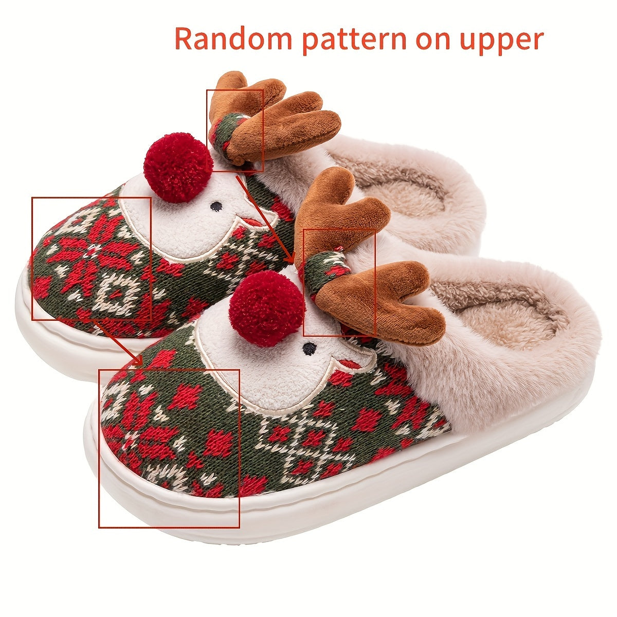 Kerst Fleece-Gevoerde Warme Sloffen - Rudolph Kerst Slippers