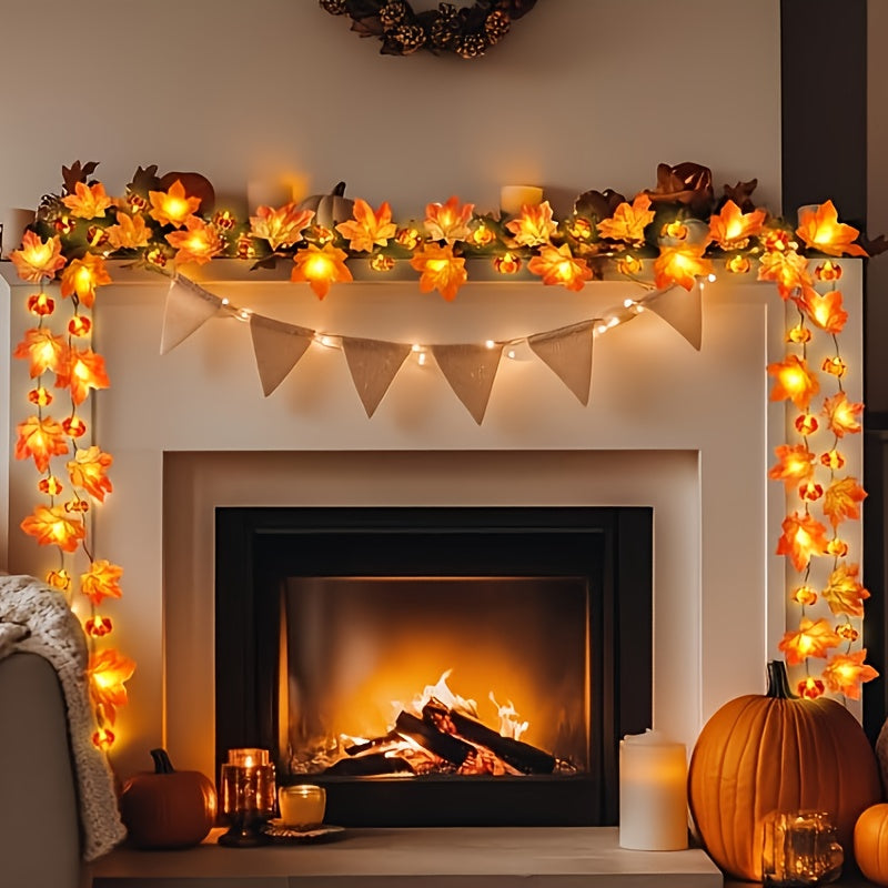 Herfst Decoratie Slinger met LED Verlichting – 3m Bladenslinger met Pompoenen