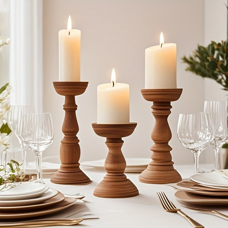 Landelijke Houten Kaarsenhouders Set – Klassieke & Warme Woondecoratie