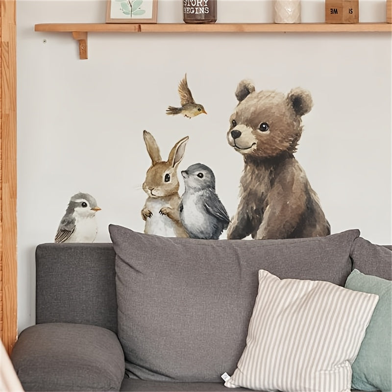 Beer & Vriendjes Muursticker – Schattige Aquarel Stijl voor Kinderkamer