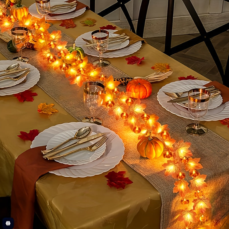 Herfst Decoratie Slinger met LED Verlichting – 3m Bladenslinger met Pompoenen