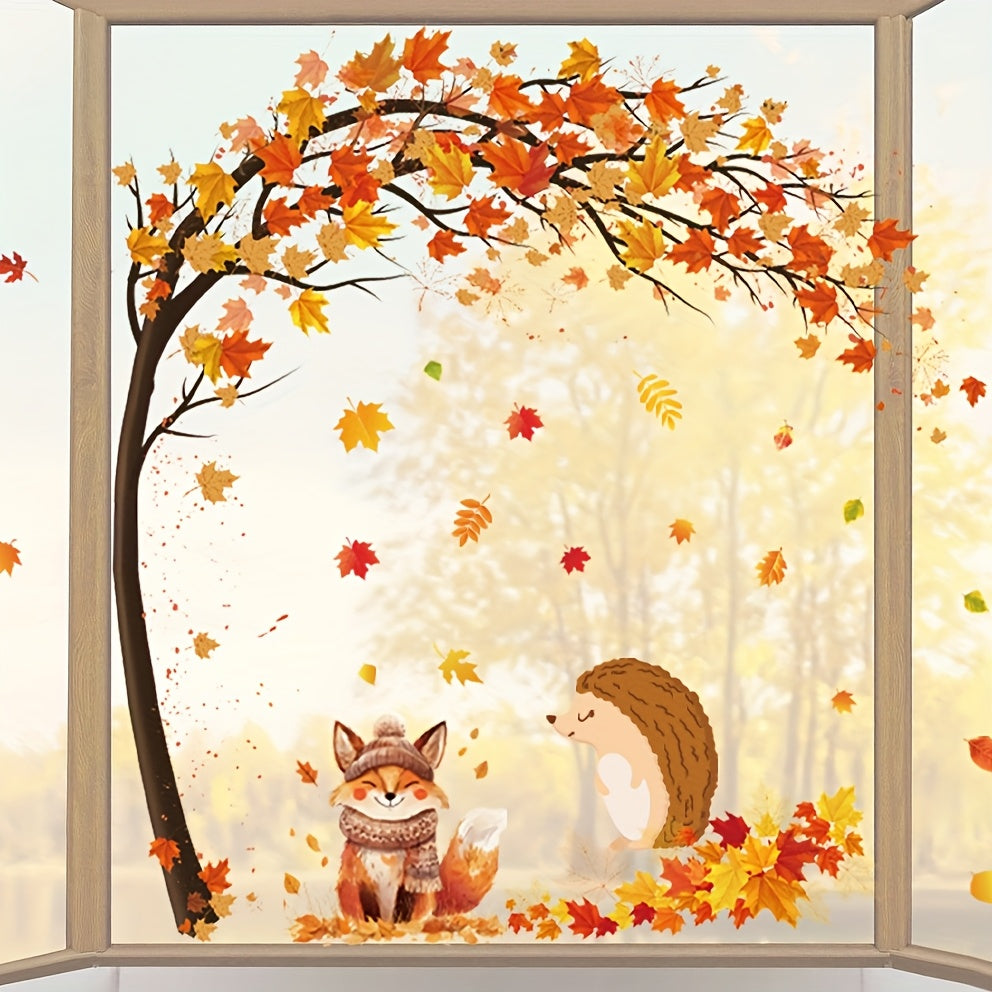 Herfst Raamstickers – Bladeren & Dieren Decoratie Set