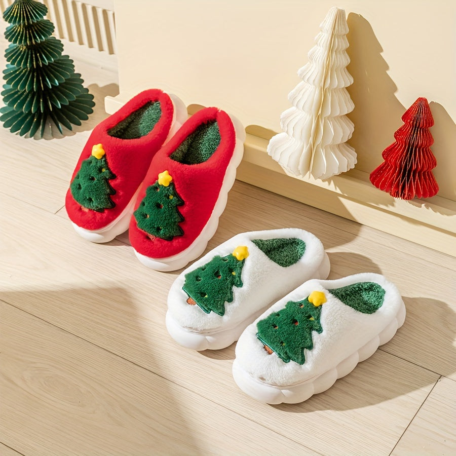 Kerst Sloffen met Kerstprint - Warme Pluche Huis Slippers