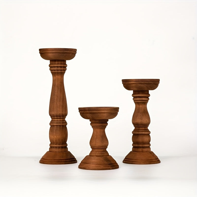 Landelijke Houten Kaarsenhouders Set – Klassieke & Warme Woondecoratie