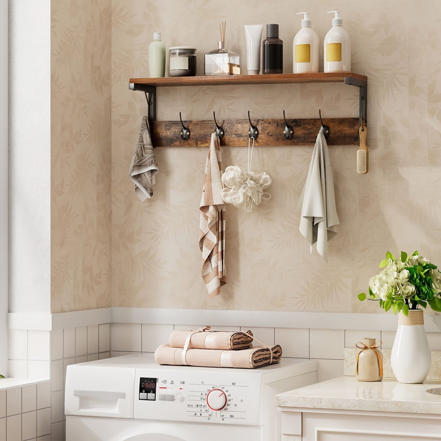 Industriële Houten Wandkapstok – Voor Hal, Woonkamer of Keuken