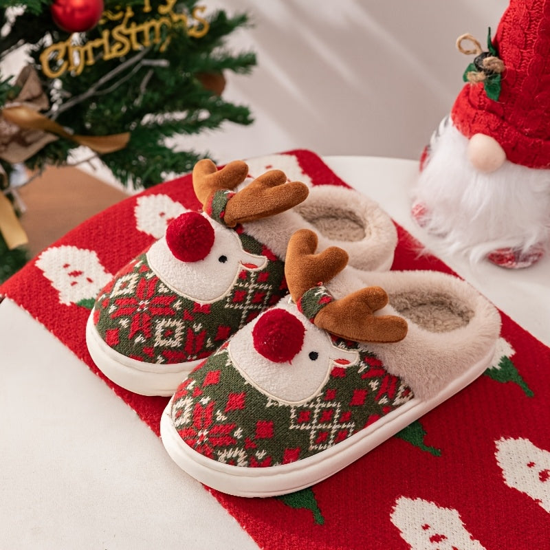Kerst Fleece-Gevoerde Warme Sloffen - Rudolph Kerst Slippers
