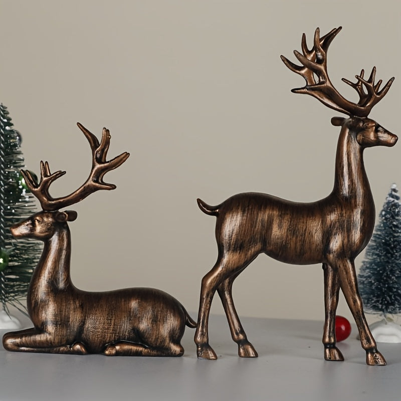 Bronzen Herten Beelden Set – Decoratie voor Huis & Feestdagen