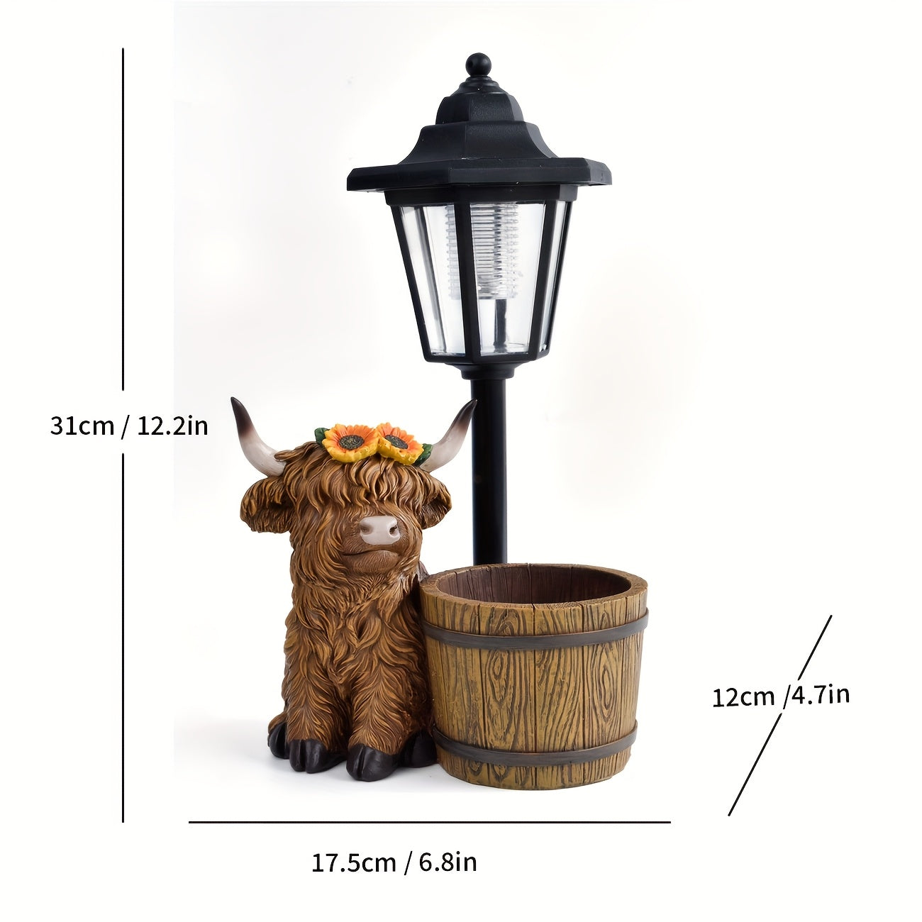 Solar Tuinbeeld Highland Koe – LED Buitenlamp met Bloempot