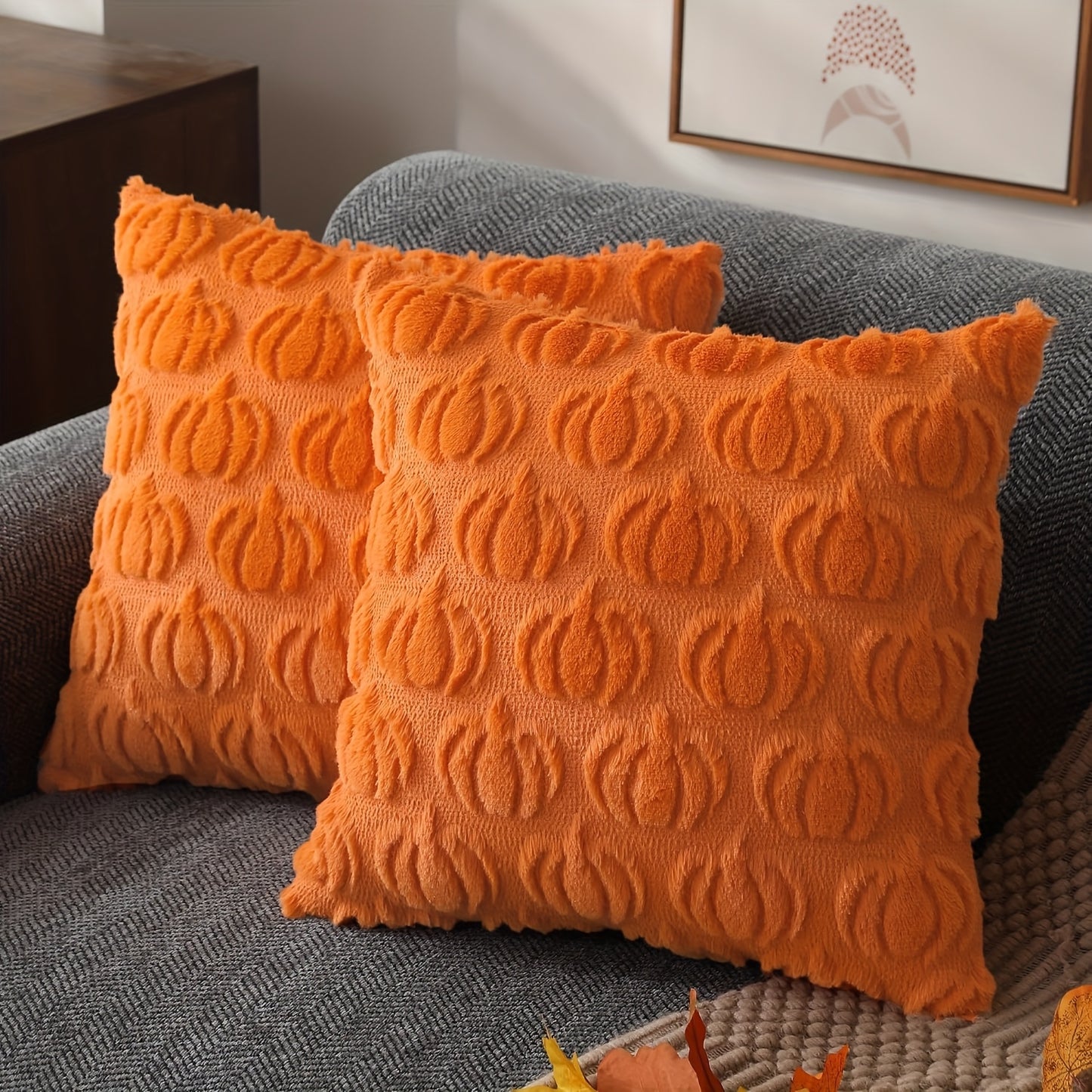 Pompoen Kussenhoezen – Set van 2 Decoratieve Hoezen Herfst