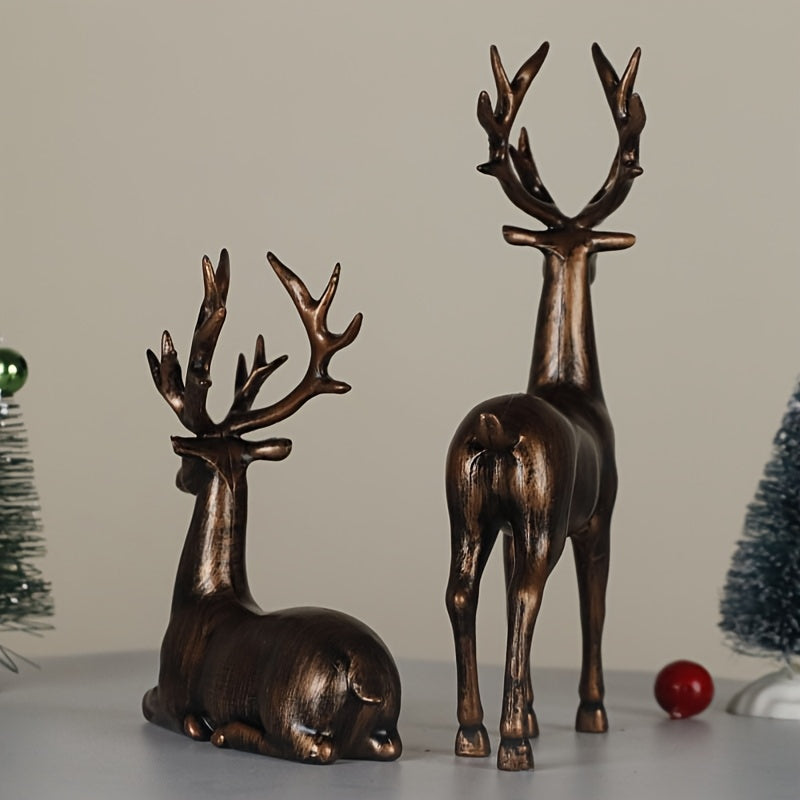 Bronzen Herten Beelden Set – Decoratie voor Huis & Feestdagen