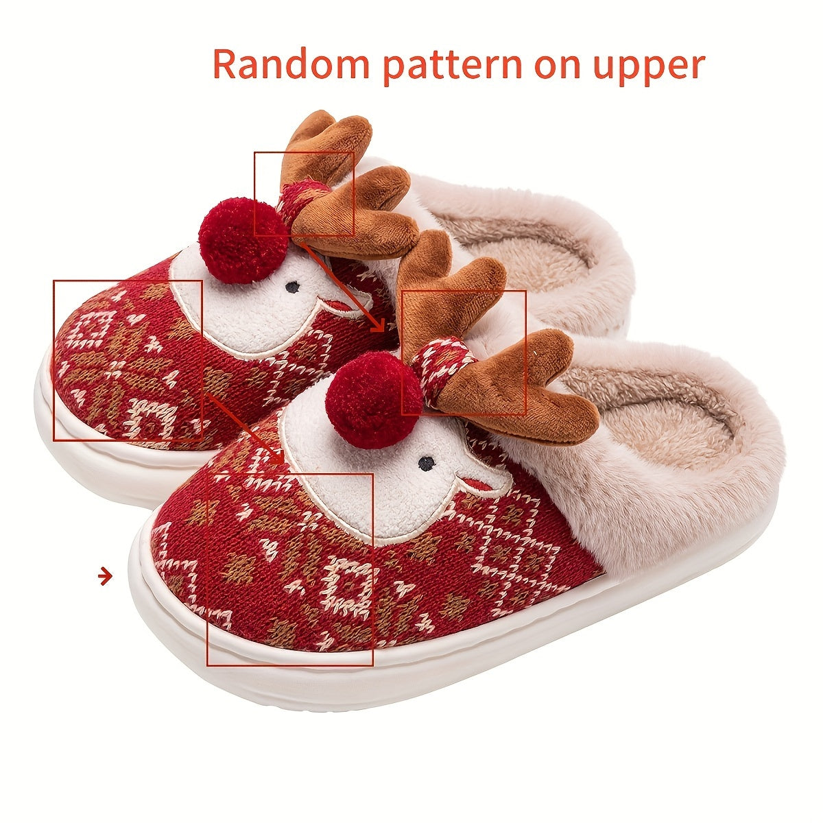 Kerst Fleece-Gevoerde Warme Sloffen - Rudolph Kerst Slippers