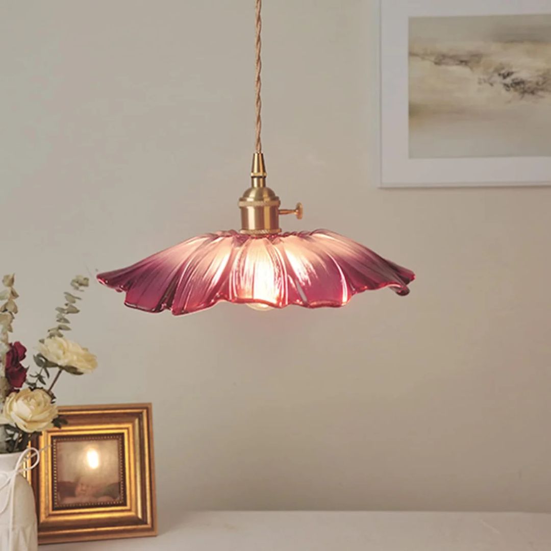 Bloemvorm Hanglamp – Glazen Vintage Plafondlamp