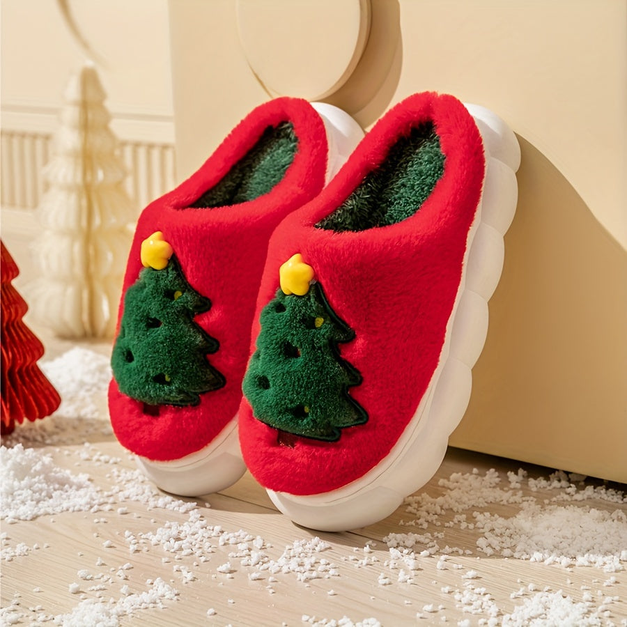 Kerst Sloffen met Kerstprint - Warme Pluche Huis Slippers