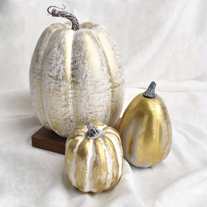 Herfstdecoratie – Set van 8 Goud Witte Pompoenen