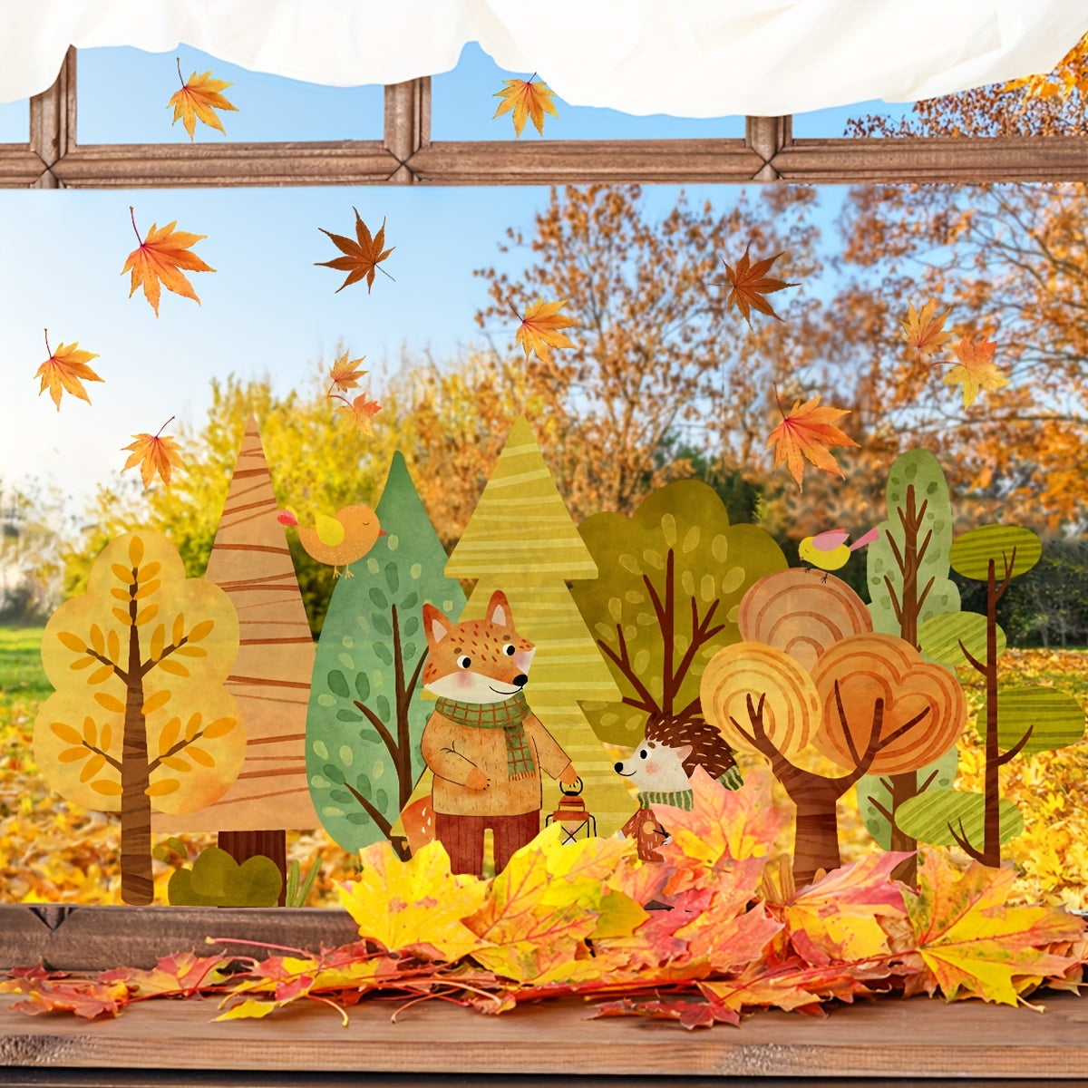 Herfst Decoratie – Herbruikbare Dubbelzijdige Raamsticker